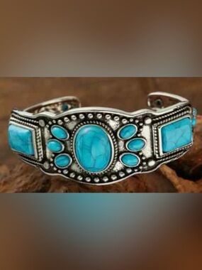 Silver-Tone Cuff Bracelet with Turquoise Stones